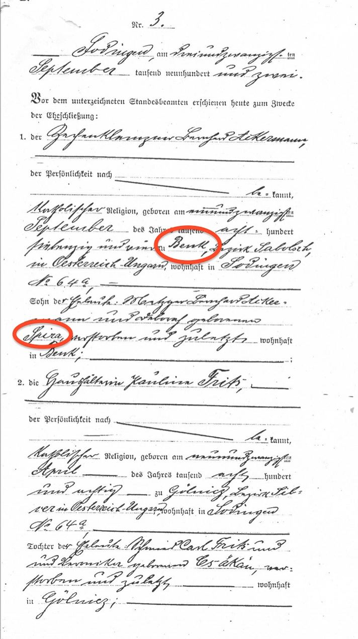 AKERMAN Bernard and Pauline marriage annotated